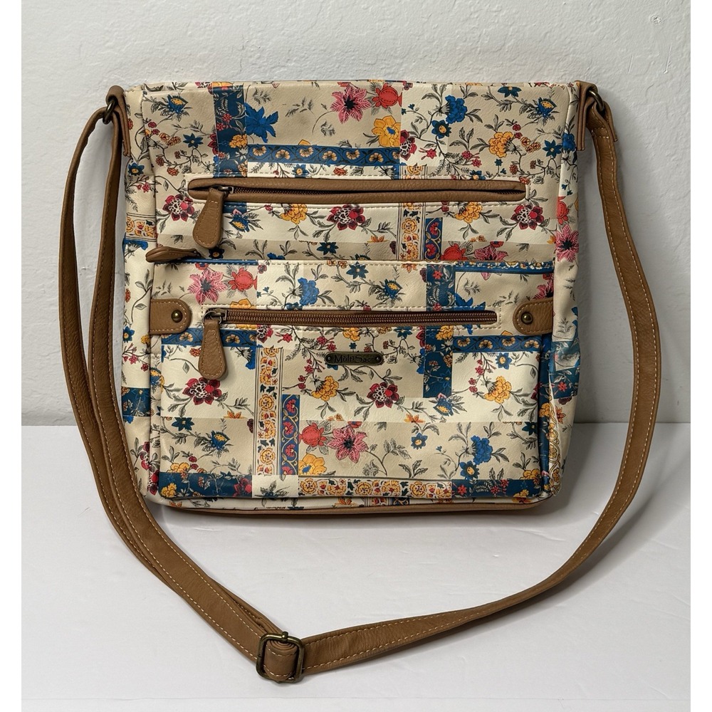 MultiSac Crossbody Bag Purse Floral Pockets Hippie Cottage Tan Boho Teacher Mom